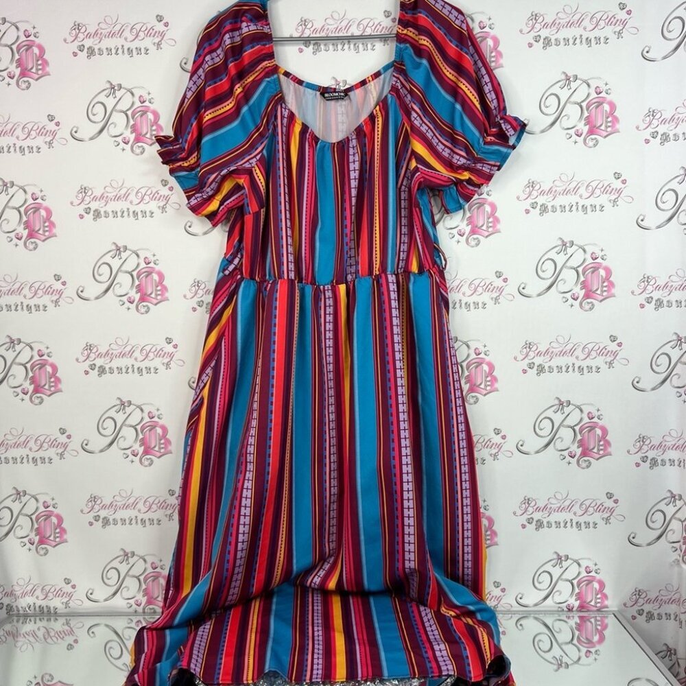 BloomChic dress puff sleeve stripes flowery Vibrant Striped long maxi Dress